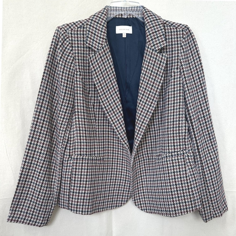 Skies Are Blue Old Money Houndstooth Open Front Blazer Sz.‎ LP Preppy Academia